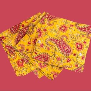 POTTERY BARN Gold Red Floral Paisley NALA Thanksgiving Fall Cloth Napkins Set 4